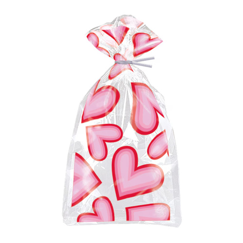 Retro Valentine Hearts Cello Bags 28cm H x 13cm W 20 Pack