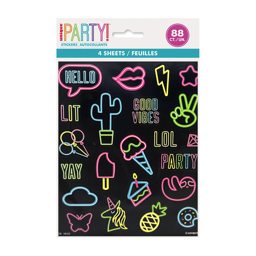 Neon Birthday Sticker Sheets 4 Pack