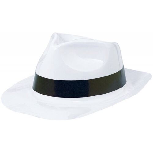 black fedora with white stripe