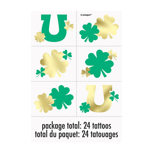 Green Charming Shamrock Foil Tattoos 24 Pack