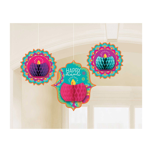 Diwali Honeycomb Hanging Decorations 3 Pack