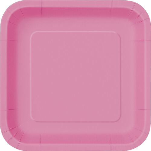 Hot Pink Square Paper Plates 22cm 14 Pack