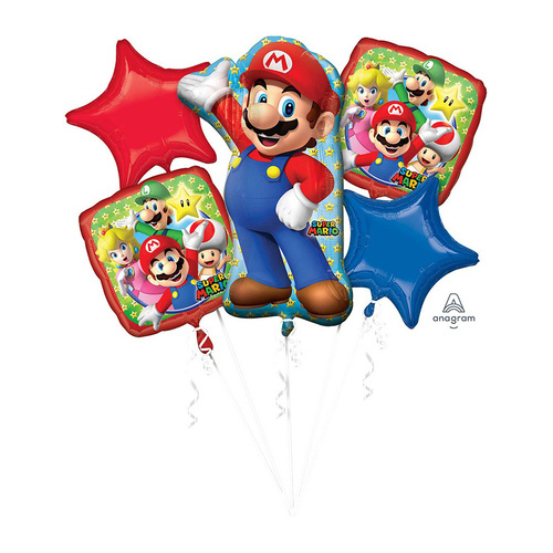 Bouquet Super Mario Brothers Foil Balloon 5 Pack