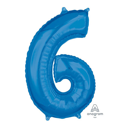 Mid-Size Shape Blue Number 6. Foil Balloon