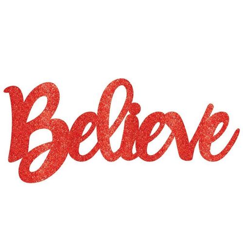 Believe Sign Red Glittered Photo Prop