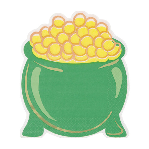 St Patrick's Day Foil Stamped Pot Of Gold Shaped Luncheon Napkins 16 Pack