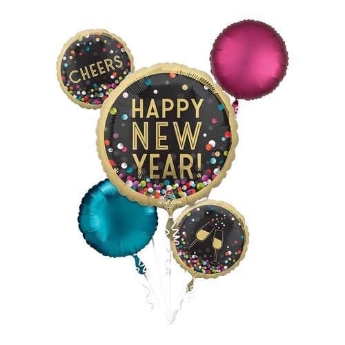 Bouquet Happy New Year Colourful Confetti Foil Balloons