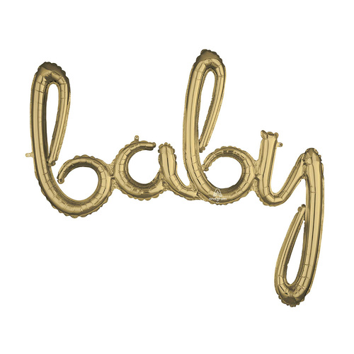 Script Phrase baby White Gold Foil Balloon