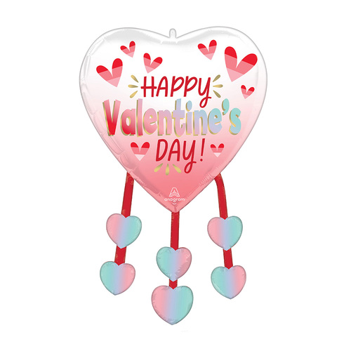 SuperShape XL Happy Valentine's Day Diffused Ombre Hearts & Danglers Foil Balloon