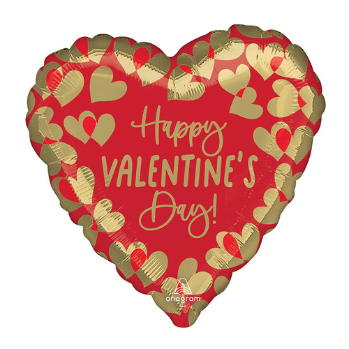 45cm Standard HX Happy Valentine's Day Golden Hearts Foil Balloon