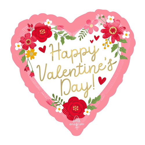 45cm Standard HX Happy Valentine's Day Floral Foil Balloon