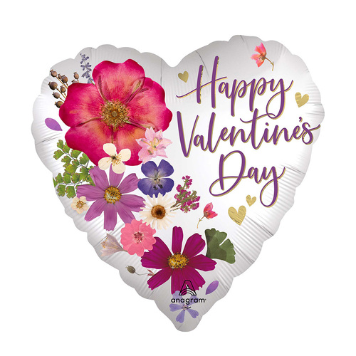 45cm Standard XL Happy Valentine's Day Pressed Flowers Foil Balloon