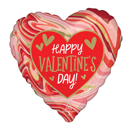 45cm Standard HX Happy Valentine's Day Twisty Marble Foil Balloon