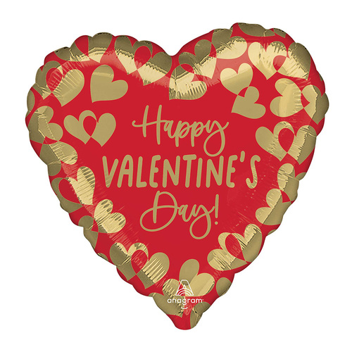 Jumbo HX Happy Valentine's Day Golden Hearts Foil Balloon