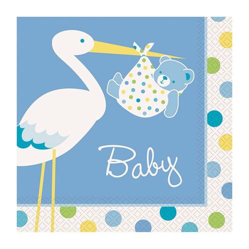 Baby Boy Stork Luncheon Napkins 2ply 16 Pack