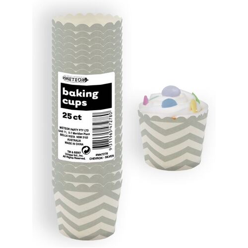 Chevron Silver Paper Cupcake Baking Cups 25 Pack