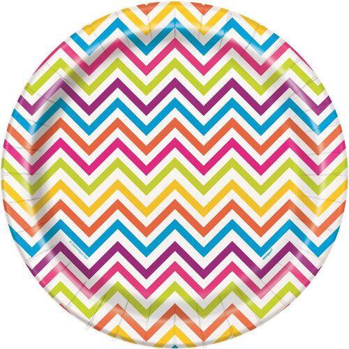 7'' White with Gold Chevron Pattern Square Party Paper Plates