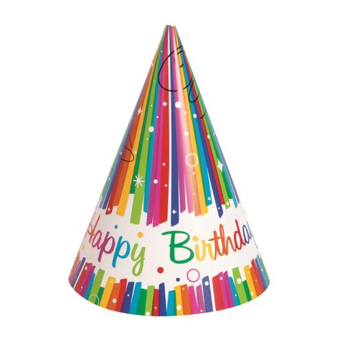 Rainbow Ribbons Party Hats 8 Pack