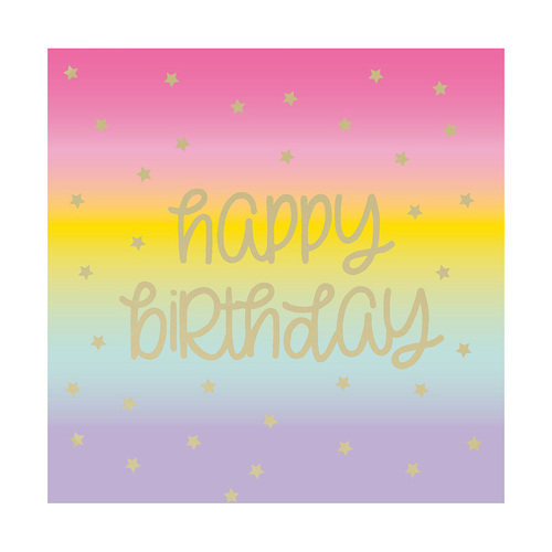 Rainbow Star Happy Birthday Foil Stamped Luncheon Napkins 2ply 33cm x 33cm 16 Pack