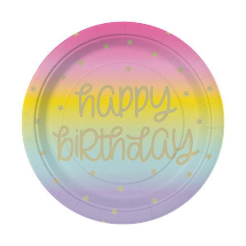 Rainbow Star Happy Birthday Foil Stamped Paper Plates 18cm 8 Pack