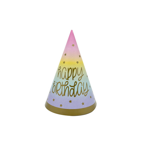 Rainbow Star Happy Birthday Party Hats 8 Pack