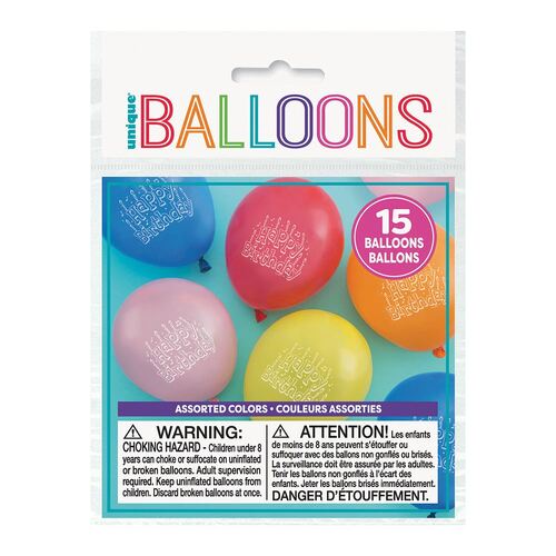 15cm Happy Birthday Balloons Assorted Colours 15 Pack