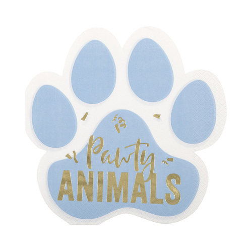 Pawty Animal Foil Stamped Paw Shaped Luncheon Napkins 29cm x 29cm 16 Pack