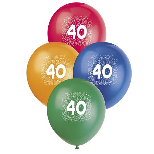 30cm No 40 - Assorted Colours Printed Balloons 6 Pack