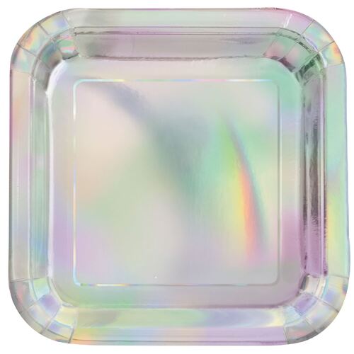 Iridescent Foil Square Paper Plates 22cm 8 Pack