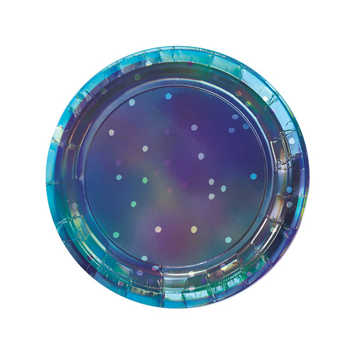 Sparkling Sapphire Round Iridescent Paper Plates 17cm 8 Pack