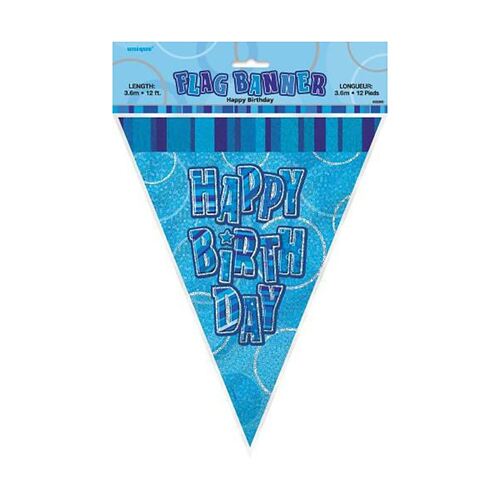 Glitz Blue Flag Banner - Happy Birthday