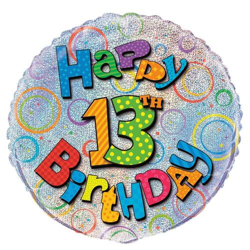 45cm 13th Birthday Foil Prismatic Balloons Packaged