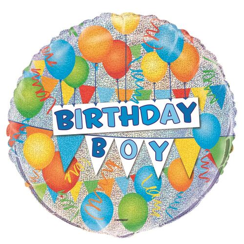 Birthday Boy 45cm  Foil Prismatic Balloons Packaged