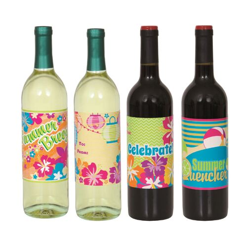 4 Luau Wine Bottle Labels