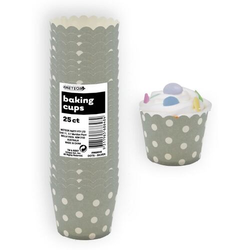 Dots Silver Paper Cupcake Baking Cups 25 Pack