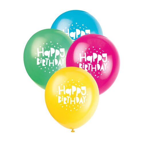 30cm Colourful Birthday Balloons Assorted Colours 8 Pack