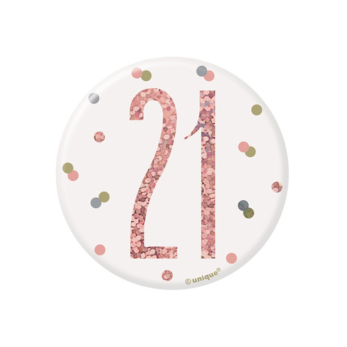 Glitz Rose Gold Birthday Badge No. 21 7.6cm 