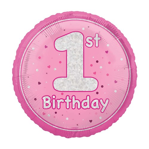 45cm Glitz Pink "1st Birthday" Foil Prismatic Balloon Packaged