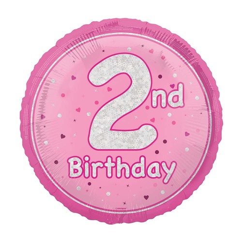 45cm Glitz Pink "2nd Birthday" Foil Prismatic Balloon Packaged