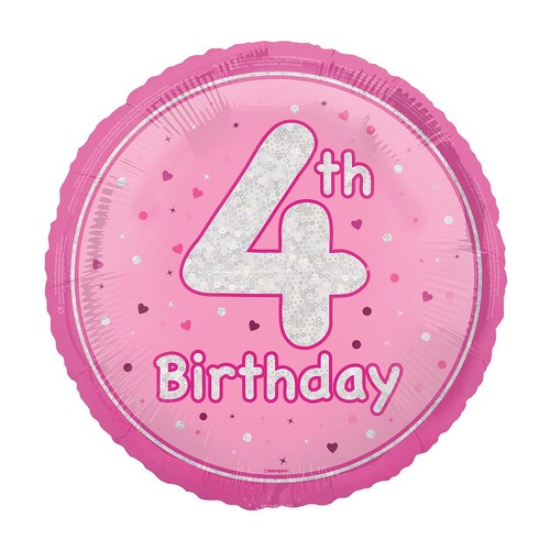 45cm Glitz Pink "4th Birthday" Foil Prismatic Balloon Packaged