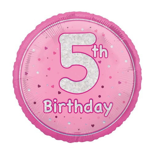 45cm Glitz Pink "5th Birthday" Foil Prismatic Balloon Packaged