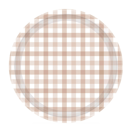 Gingham Paper Plate White Sand NPC 23cm 8 Pack