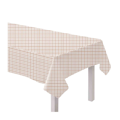 Gingham Paper Tablecover White Sand