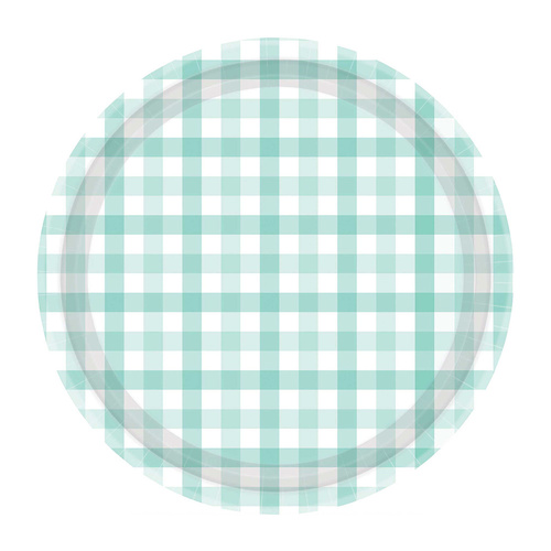 Gingham Paper Plate Pastel Mint NPC 23cm 8 Pack