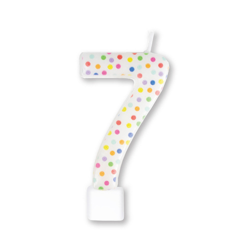 Candle Number 7 Moulded Rainbow Dots