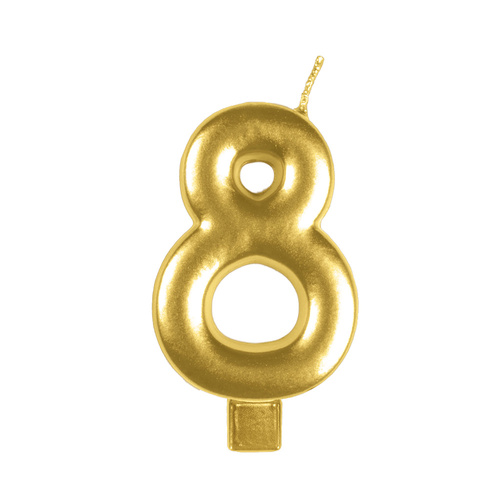 Candle Number 8 Moulded Gold