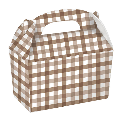 Gingham Paper Treat Box Teddy Brown 4 Pack