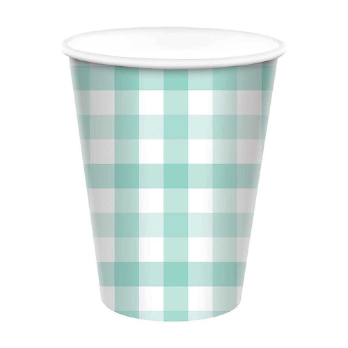 Gingham Paper Cup Pastel Mint HC 266ml 8 Pack