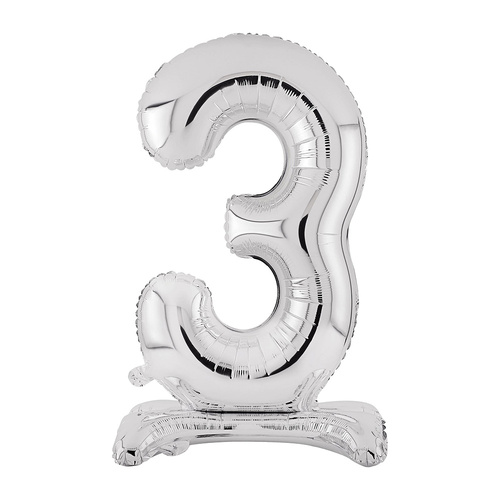 Large Number 3 Standing Silver Foil Balloon