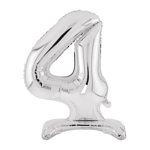 Large Number 4 Standing Silver Foil Balloon